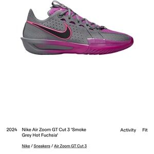 Nike Air Zoom GT Cut 3 Women's Shoes - Smoke Grey Hot Fuschia - size 8.5 (W)